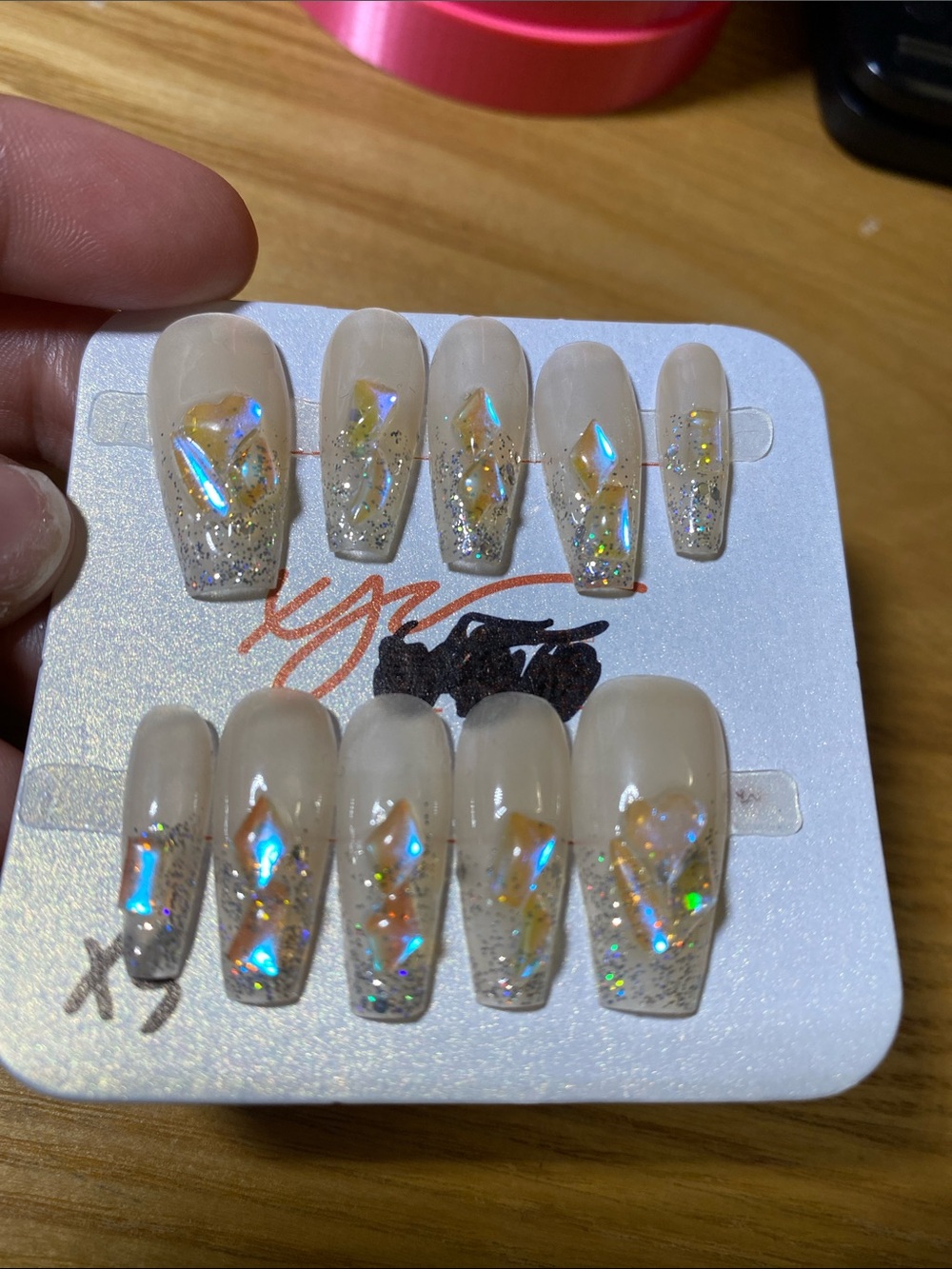 Neutral Holographic Diamond Press-On Nails